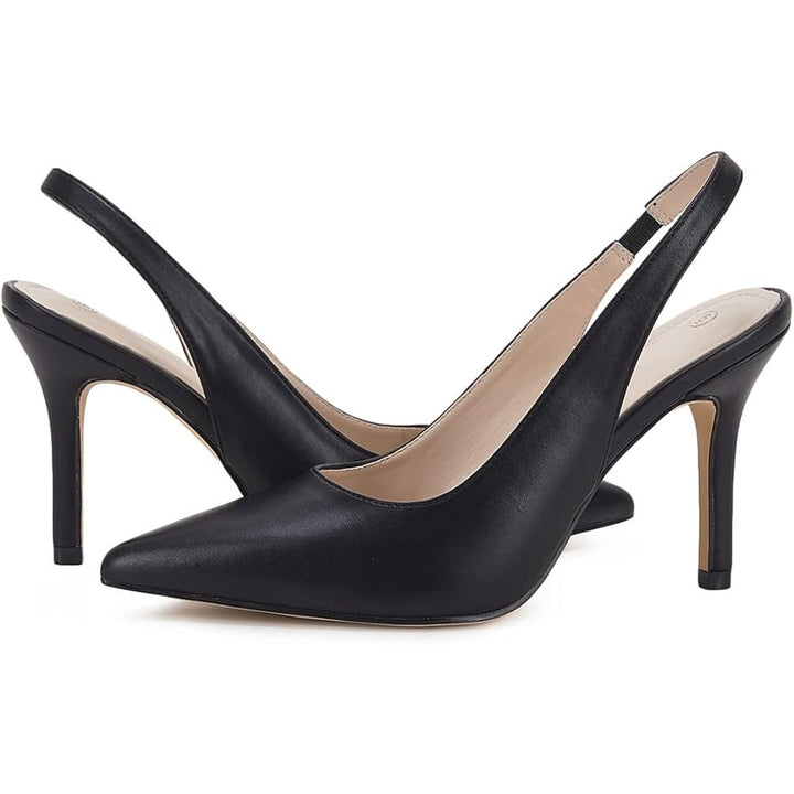 Trish Lucia Womens Size 8 Black Faux Leather Pointy Toe 4" Heel Slingback Shoes