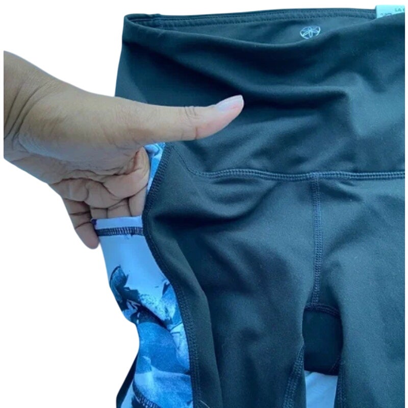 New Gaiam Womens XS Black Marbled Phone Pocket Stretch High-Rise Yoga Shorts