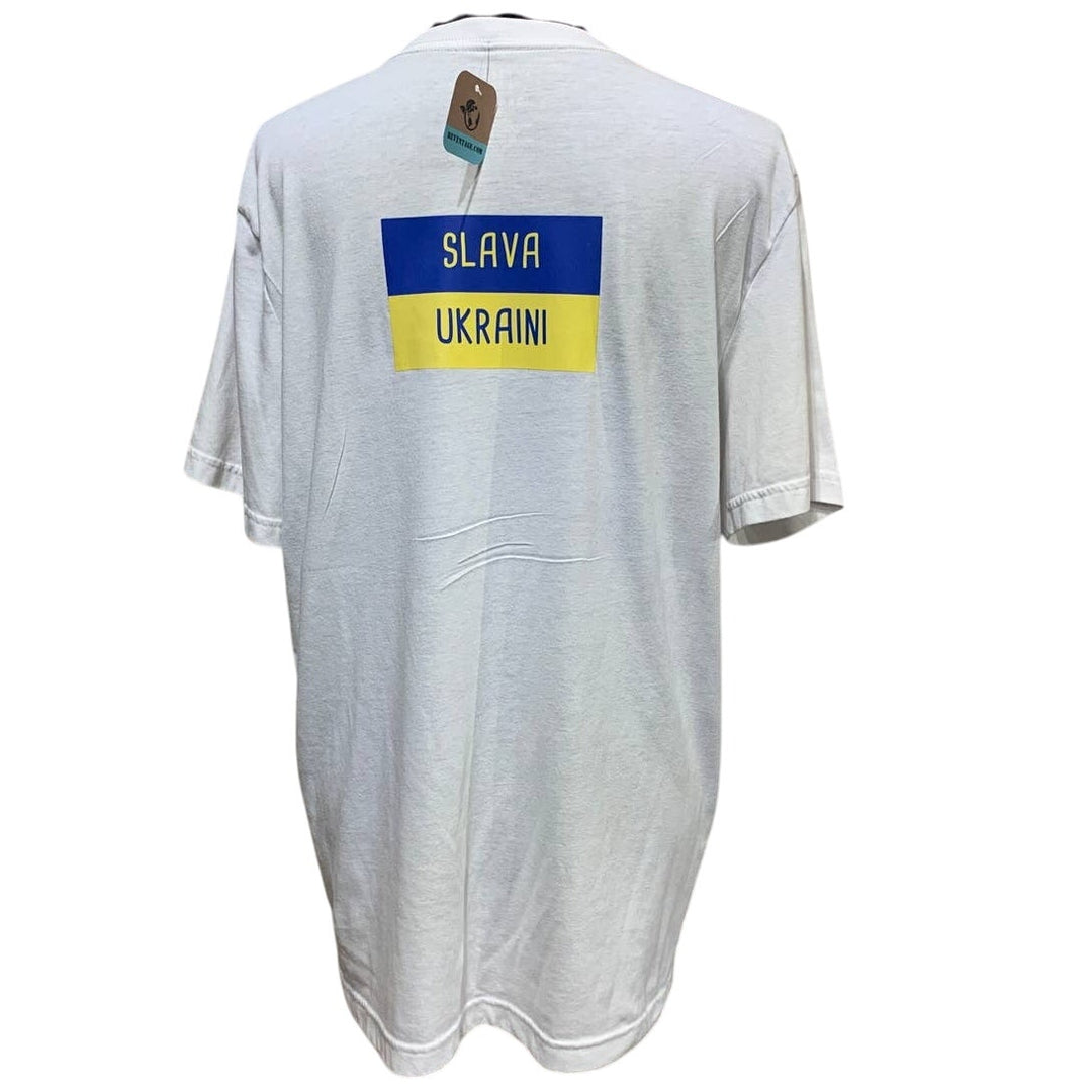 Upcycled Hand Printed Mens Large Ukraine Peace Bird Slava Ukraini Artist Tee