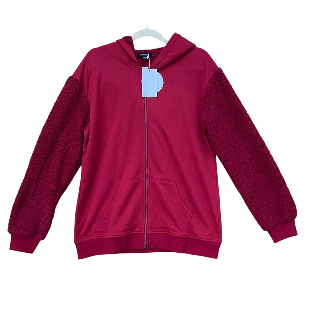 New Mitto Shop Womens Medium French Terry Sherpa Sleeve Zip Up Hoodied Jacket