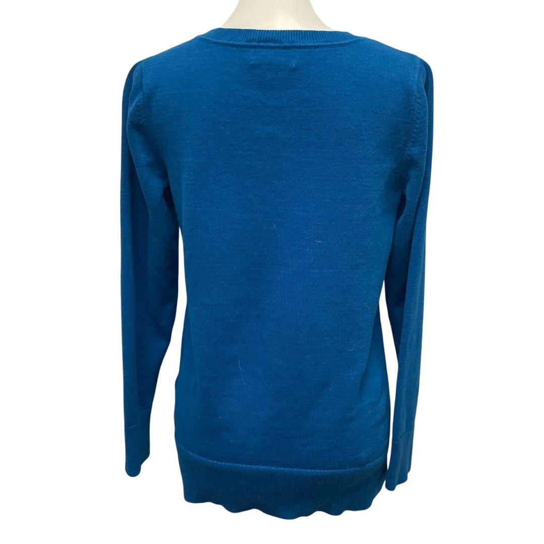 Liz Claiborne Womens Medium 100% Cotton V Stripe Crew Neck Pullover Sweater