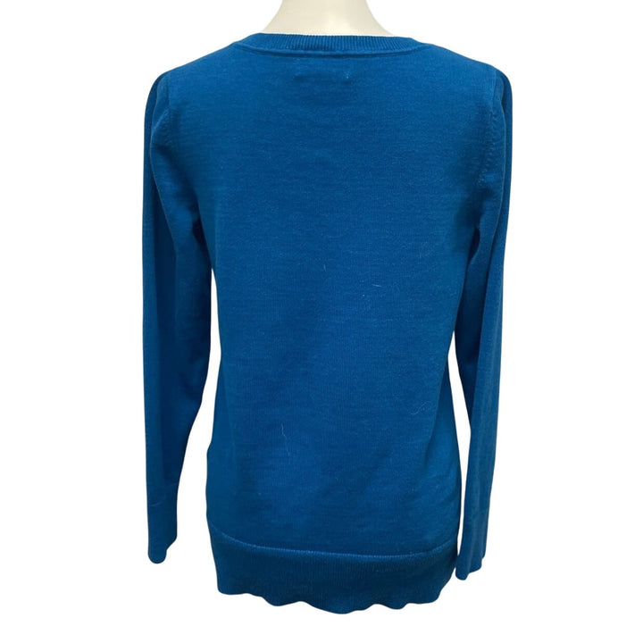Liz Claiborne Womens Medium 100% Cotton V Stripe Crew Neck Pullover Sweater