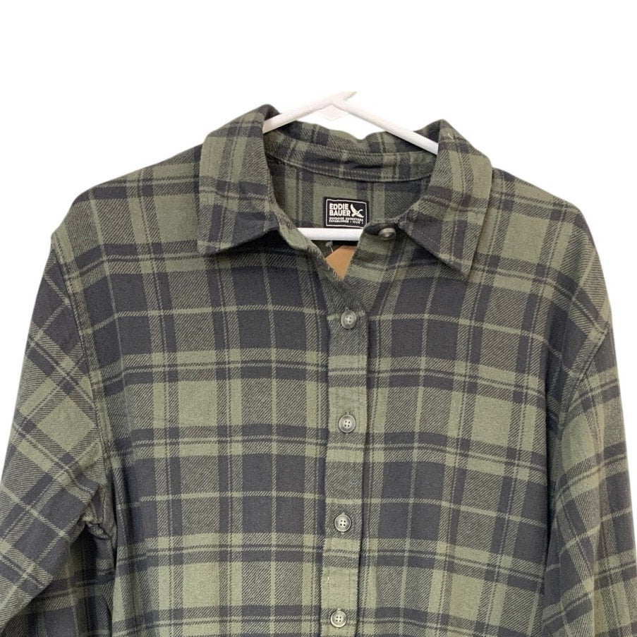 New Eddie Bauer Womens Small Green Ballard Exaggerated Tunic Button Up Shirt