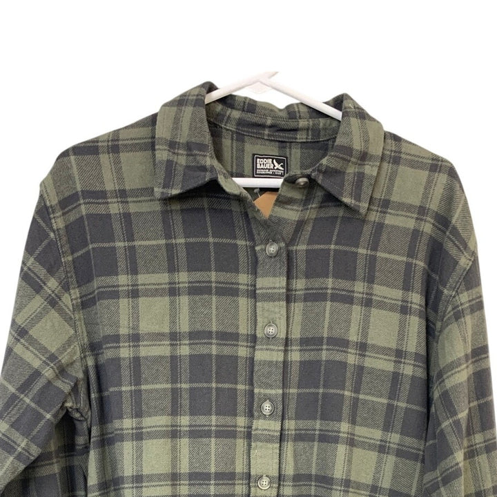 New Eddie Bauer Womens Small Green Ballard Exaggerated Tunic Button Up Shirt