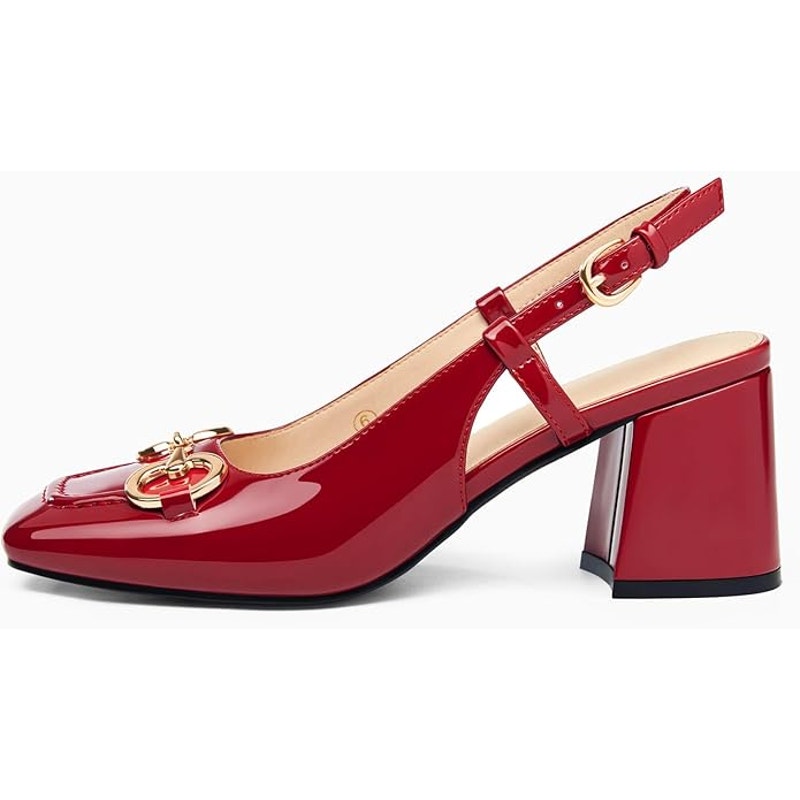 New Coutgo Womens Size 8 Slingback 3" Chunky Block Heel Square Toe Buckle Shoes