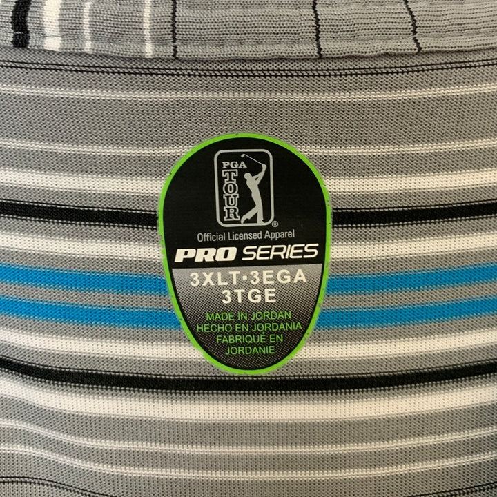 PGA Tour Pro Series Mens 3XLT Gray Striped Short Sleeve Golf Polo Shirt EUC