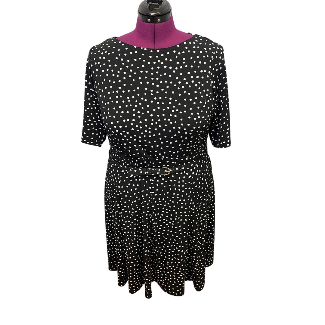 Charter Club 1X Half Sleeve Polka Dot Matching Belt Below The Knee Flowy Dress