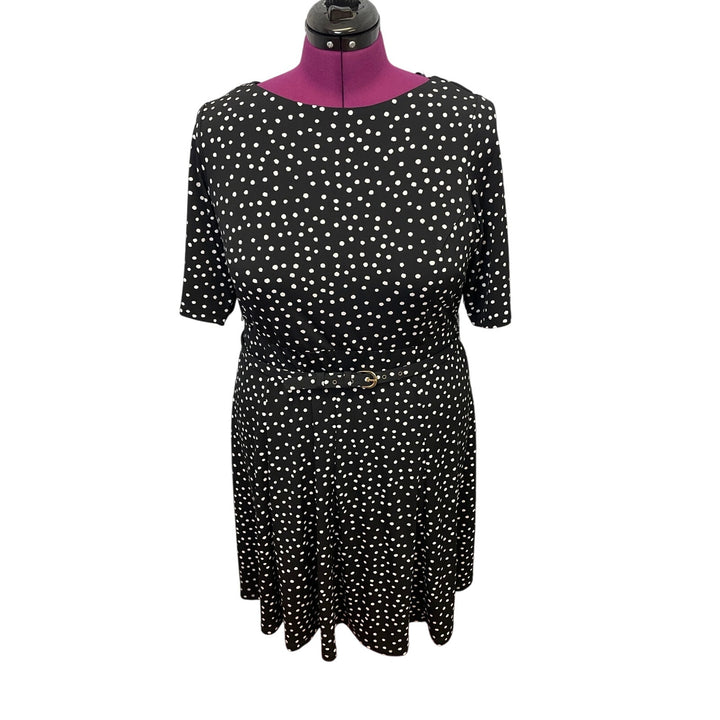 Charter Club 1X Half Sleeve Polka Dot Matching Belt Below The Knee Flowy Dress