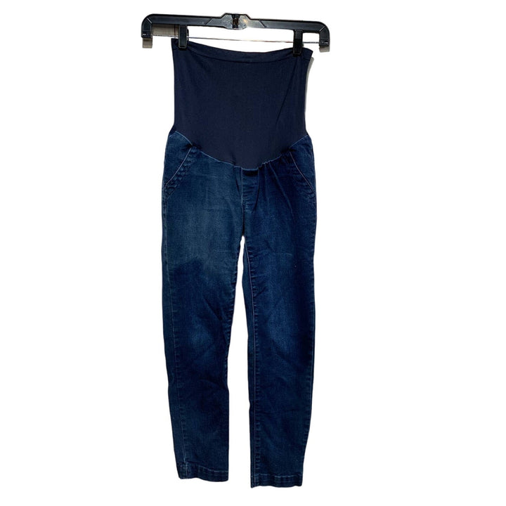 Indigo Blue Medium Maternity Stretch Panel Cotton Blend Denim Tapered Jeans