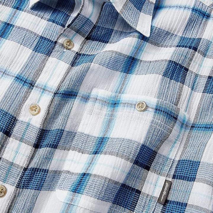 New Eddie Bauer Mens Small Ocean Plaid 100% Cotton Short Sleeve Button Up Shirt