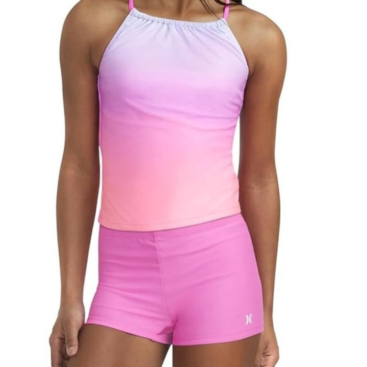 New Hurley Girls Size 3T Pink Purple Boyshort Tankini 2-Piece Swimsuit Swim Suit