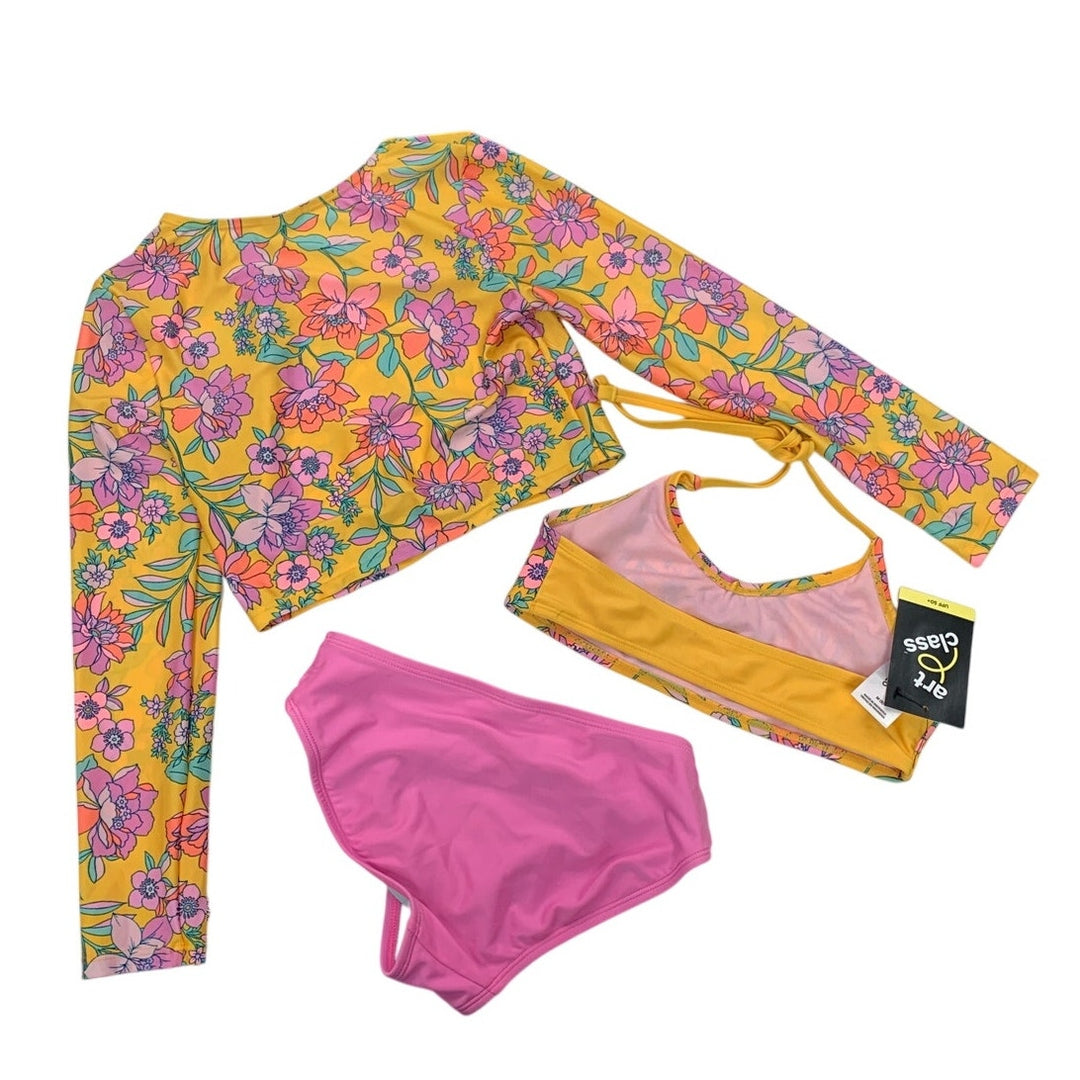 New Art Class Cat &amp; Jack Girls Medium (8) Long Sleeve Floral Swim Top Bikini Set
