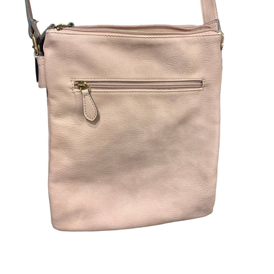 Cesca Faux Leather 3 Section Crossbody Handbag Purse Bag Pale Pink Blush