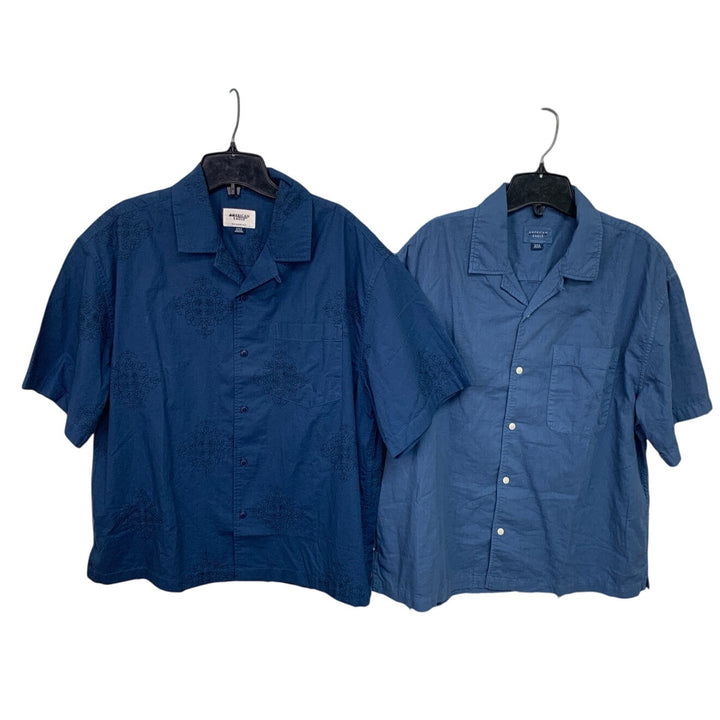 2 New American Eagle Mens Medium Blue Short Sleeve Button Up Collared Shirts