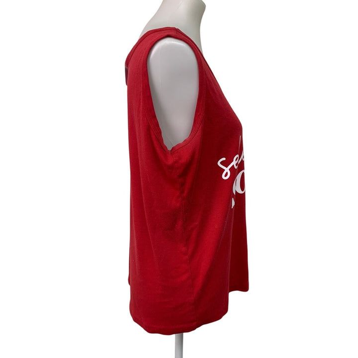 Upcycled Hand Printed Womens Medium Red Selectively Social Cotton Tank Top Tee