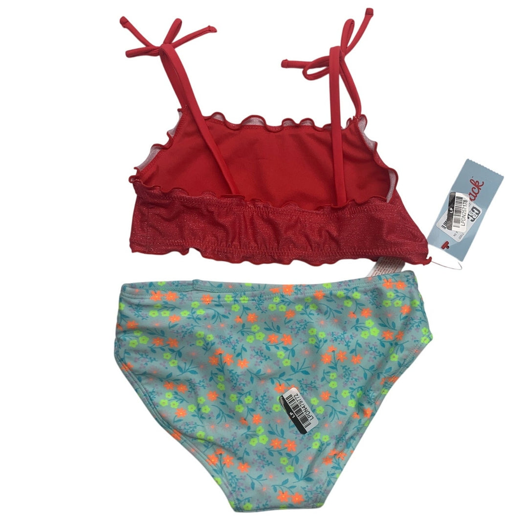 New Cat &amp; Jack Girls Medium 8 UPF 50+ Red Blue Floral Bikini 2PC Swim Swimsuit