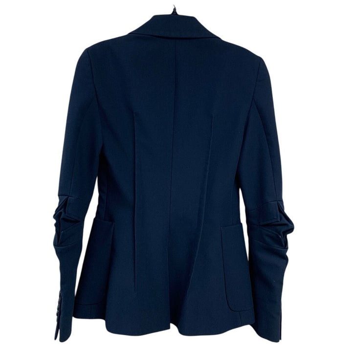 Marina Moscone Womens Size 0 Navy Blue Patch Pocket Single Button Blazer Jacket