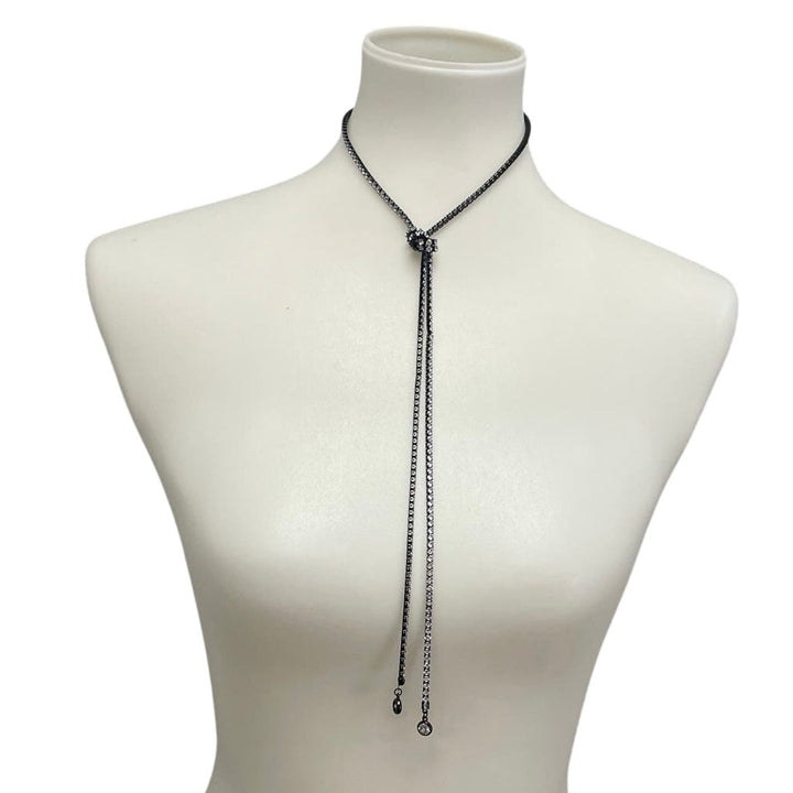 New in Red Gift Box Black Silver Rhinestone Long Knotted Lariat Necklace Jewelry