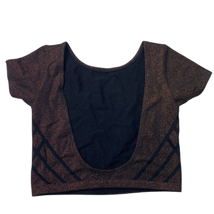 New Offline Womens XS Copper Metallic Short Sleeve Cropped Athletic Top