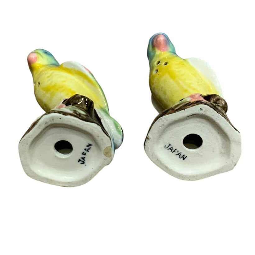 Vintage Handpainted Japan Ceramic Parrot Tropical Bird Salt Pepper Shakers Set