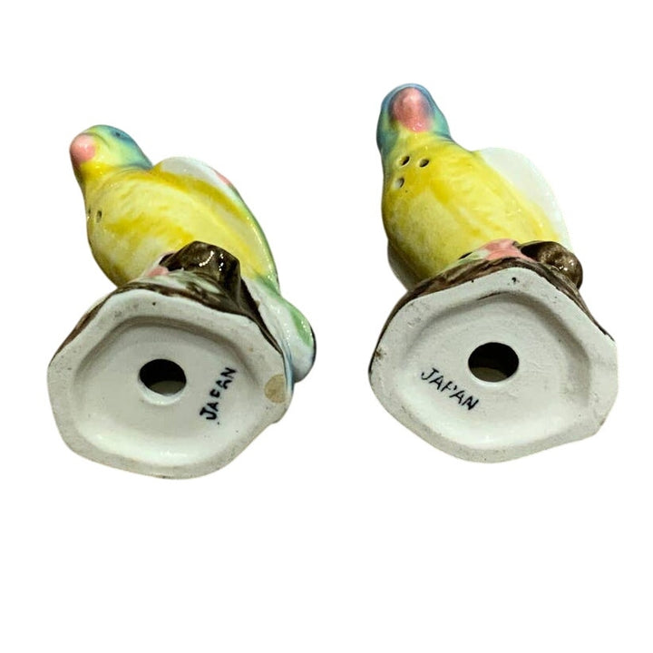 Vintage Handpainted Japan Ceramic Parrot Tropical Bird Salt Pepper Shakers Set