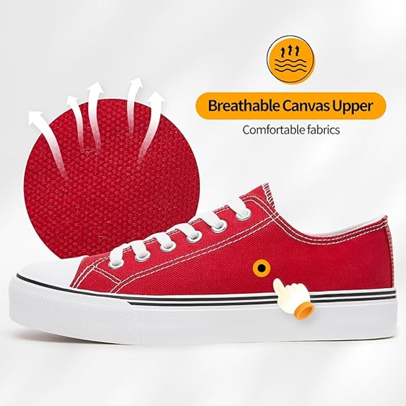 ZGR Mens Size 11 Red White Sneakers Lace Up Round Toe Low Top Canvas Shoes