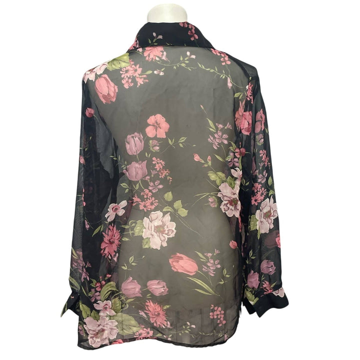 Fashion Bug Womens 14W 16W Sheer Floral Long Sleeve Polyester Button Down Blouse