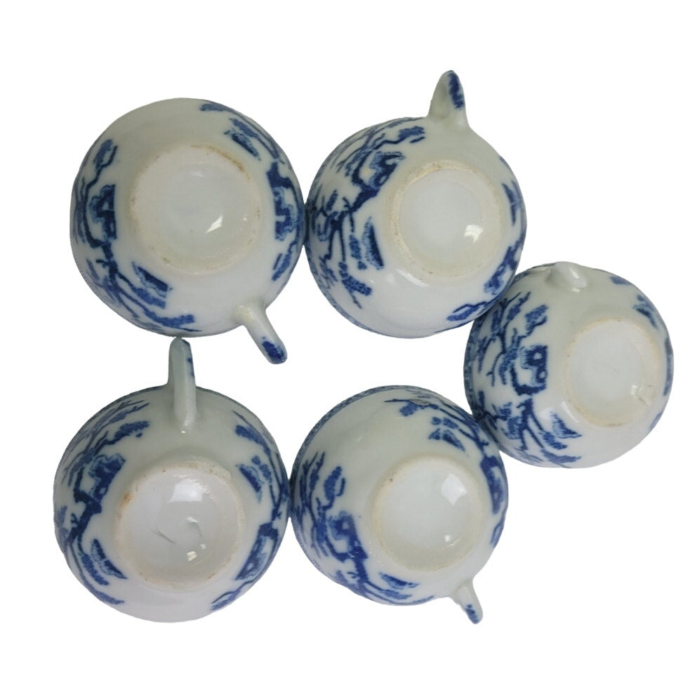 Vintage Mini Ceramic Doll Teapot Teacup Plates Cups Blue Floral Set