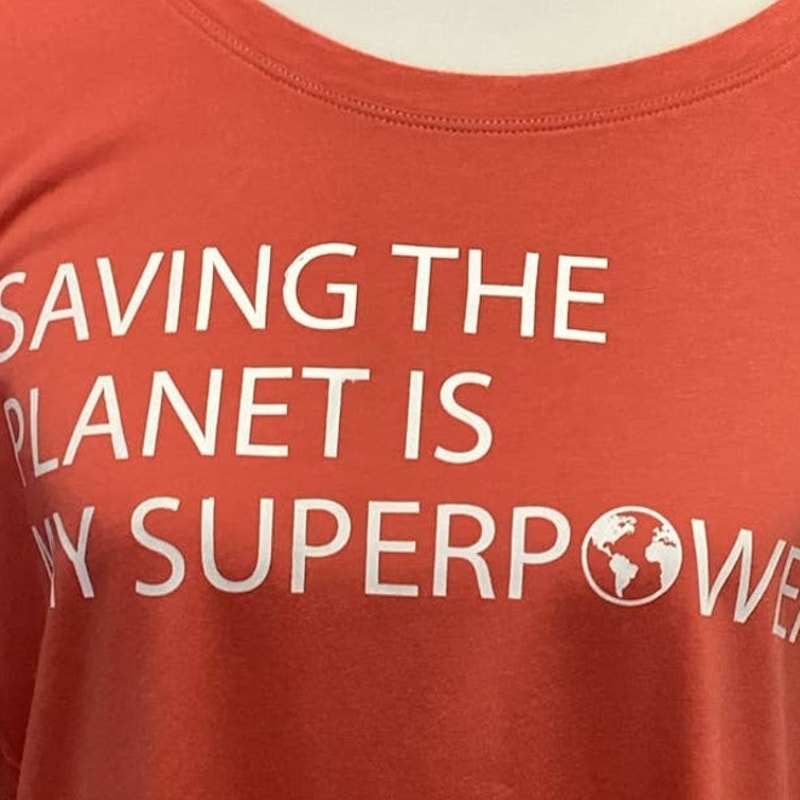 Handmade Upcycled XXL Saving the Planet is My Superpower Short Sleeve Tee