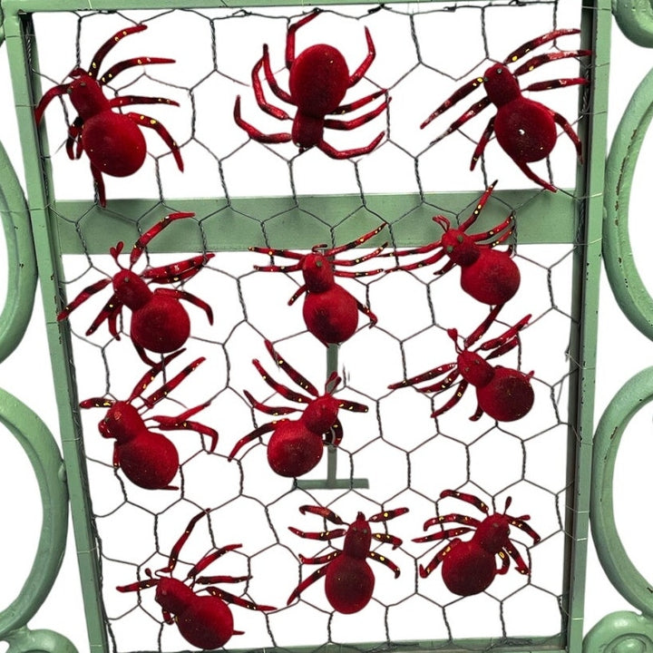 New NIP One Dozen Spooky Red Black Furry Halloween Spider Tarantula Magnets Lot