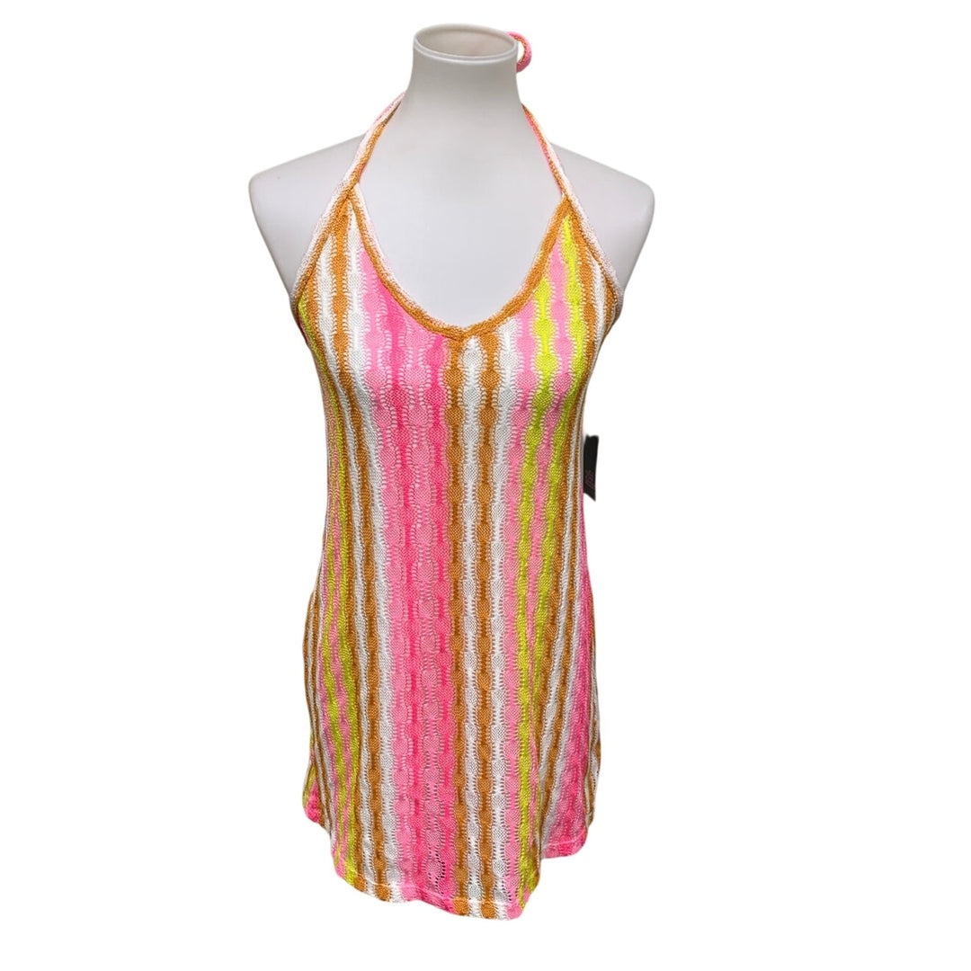 New Wild Fable Juniors 1X Back Neck Tie Stripe Swim Cover Up Sheath Halter Dress