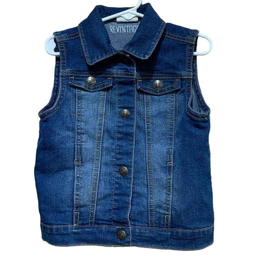 Hand Printed Upcycled Girls Small (5-6) Blue Denim Jean Vest w Red Cardinal Bird