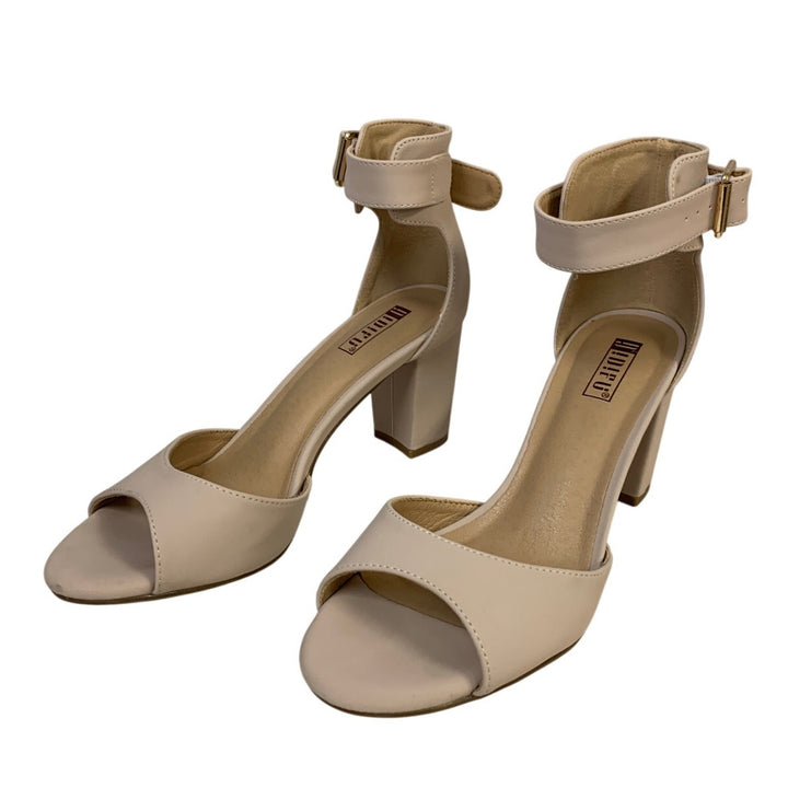 IDIFU Womens Size 7 Pinky Tan 3" Chunky Heel Round Peep Toe Ankle Strap Shoes