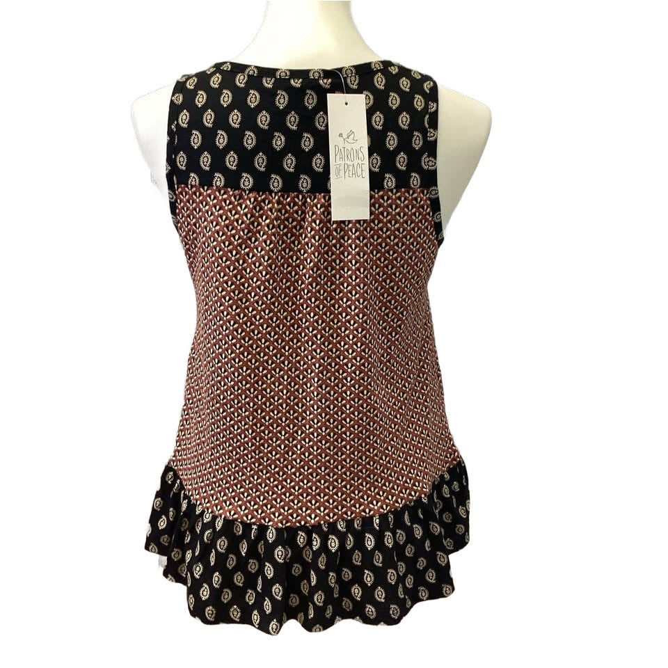 New Patrons of Peace XS Sleeveless Boho Front TIe Ruffled Cotton Blend Tank Top