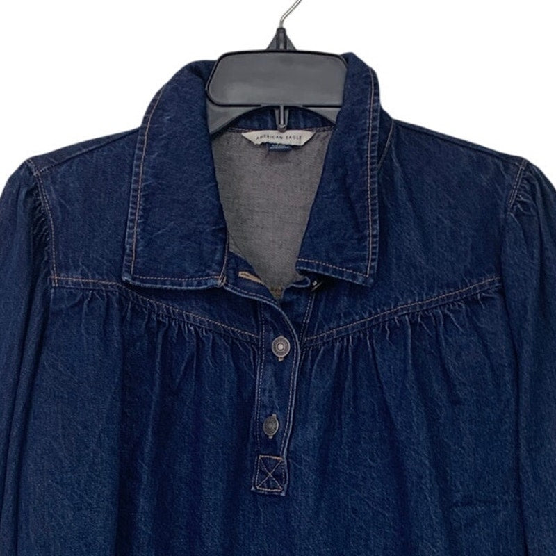 New American Eagle Womens Small Half Button Long Sleeve Denim Jean Jacket