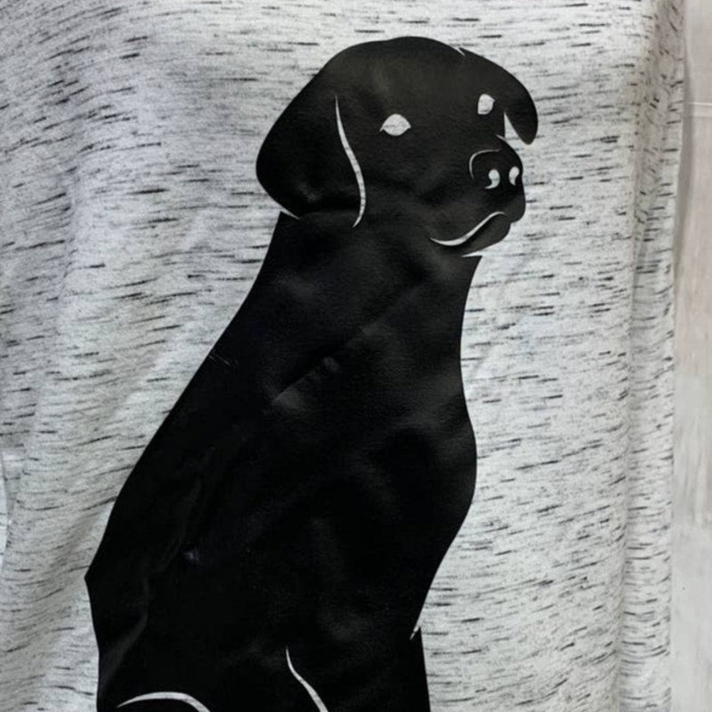 Hand Printed Upcycled Small Black Lab Dog Puppy Long Sleeve Polyblend Sweatshirt