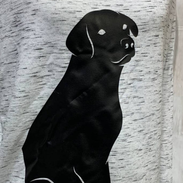 Hand Printed Upcycled Small Black Lab Dog Puppy Long Sleeve Polyblend Sweatshirt