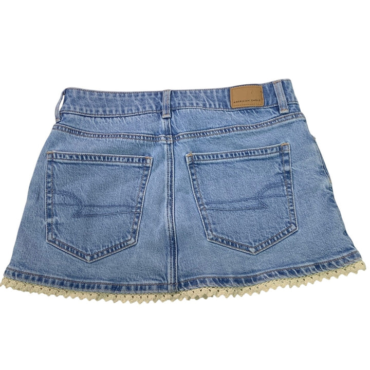 New American Eagle Womens 8 Medium Stretch Crochet Denim Micro Skort w Top