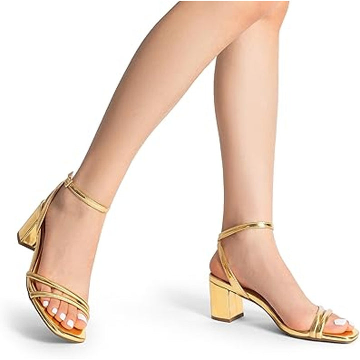 New Dream Pairs Womens Size 8 Shiny Gold Open Toe 3" Block Heel Sandal Shoes