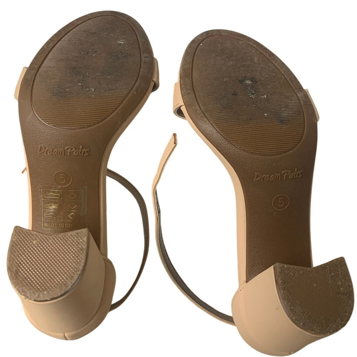 Dream Pairs Womens Size 5 Tan Nude Faux Leather 3" Chunky Heel Open Toe Shoes