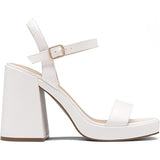 Dream Pairs Women Size 10 White Faux Leather 4.5" Chunky Heel Open Toe Shoes