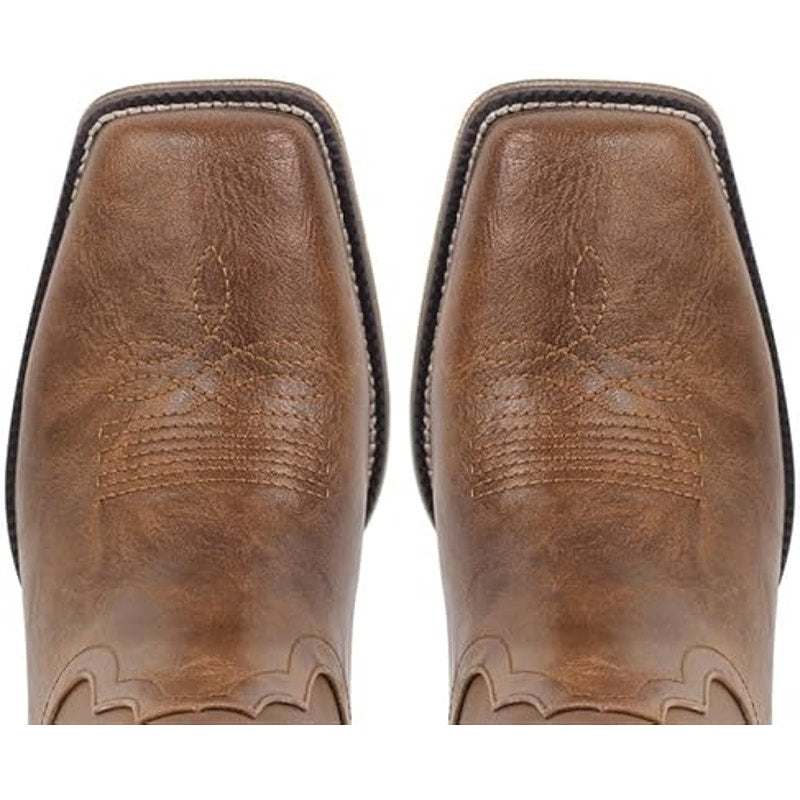 Lishan Womens 11 Brown Faux Leather Embroidered Square Toe Western Boot Shoes