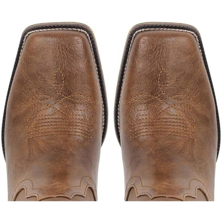 Lishan Womens 11 Brown Faux Leather Embroidered Square Toe Western Boot Shoes