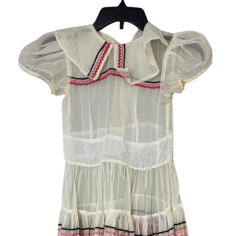 Vintage Original Jean Durain Girls Small Sheer Short Sleeve Unhemmed Dress