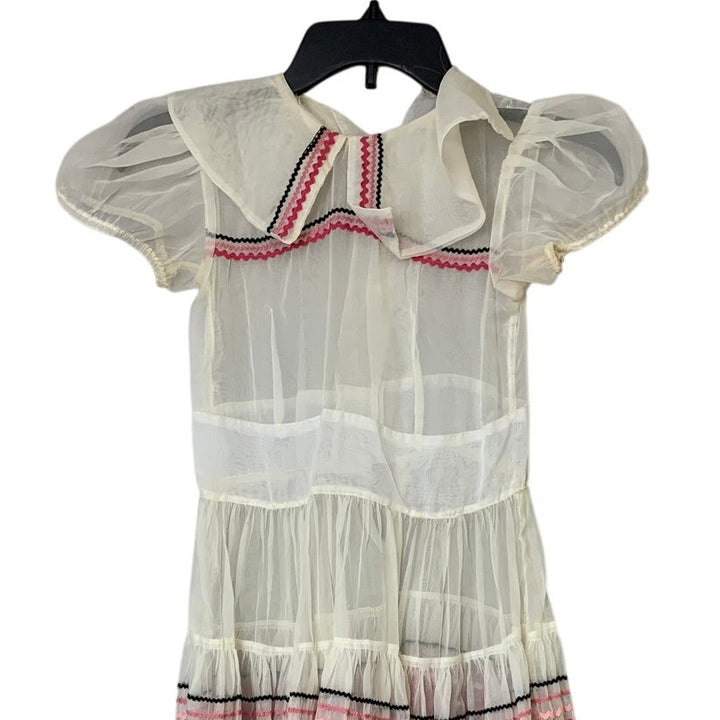Vintage Original Jean Durain Girls Small Sheer Short Sleeve Unhemmed Dress