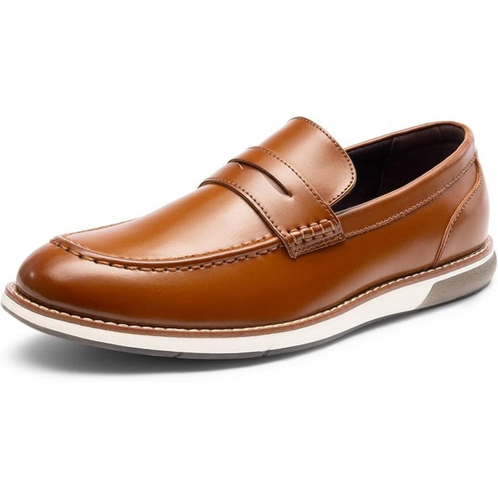 Bruno Marc Mens Size 10.5 Brown Faux Leather Dress Penny Loafer Slip On Shoes