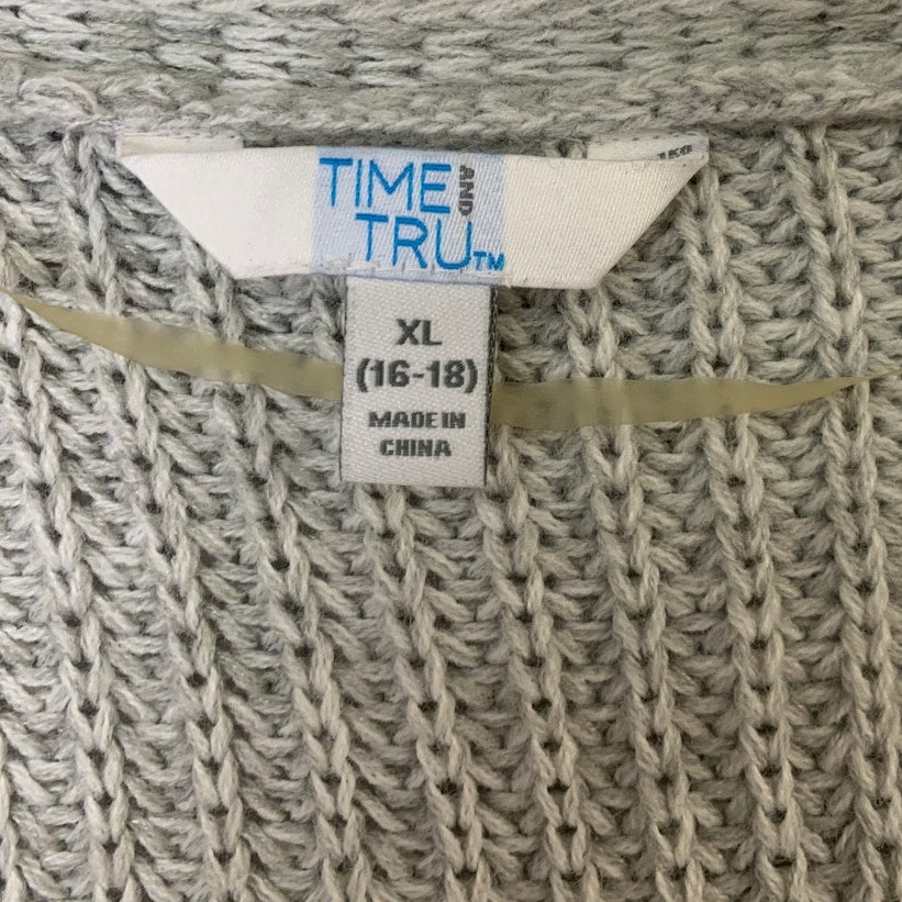 Time And Tru Womens XL Gray Long Sleeve Open Front Knit Cardigan Sweater