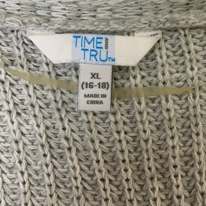 Time And Tru Womens XL Gray Long Sleeve Open Front Knit Cardigan Sweater