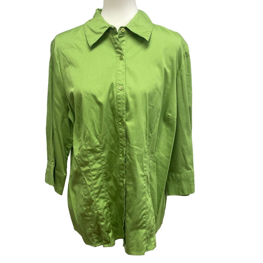Apt 9 Womens Plus Size 1X Cotton Blend Long Sleeve Button Up Collared Shirt