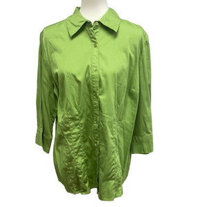Apt 9 Womens Plus Size 1X Cotton Blend Long Sleeve Button Up Collared Shirt